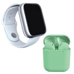 Kit 1 Relógio SmartWatch A1 Pro Plus Branco + 1 Fone Bluetooth InPods 12 Verde - Smart Bracelet