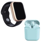 Ficha técnica e caractérísticas do produto Kit 1 Relógio SmartWatch A1 Pro Plus Dourado + 1 Fone Bluetooth InPods 12 Azul - Smart Bracelet