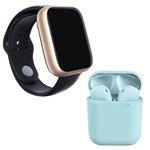 Ficha técnica e caractérísticas do produto Kit 1 Relógio SmartWatch A1 Pro Plus Dourado + 1 Fone Bluetooth InPods 12 Azul - Z Smart