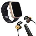 Ficha técnica e caractérísticas do produto Kit 1 Relógio SmartWatch A1 Pro Plus Dourado + 1 Fone Sem Fio Bluetooth Magnético Dourado - Smart Bracelet