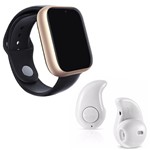 Ficha técnica e caractérísticas do produto Kit 1 Relógio SmartWatch A1 Pro Plus Dourado + 1 Mini Fone Bluetooth Branco - Smart Bracelet