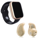 Ficha técnica e caractérísticas do produto Kit 1 Relógio SmartWatch A1 Pro Plus Dourado + 1 Mini Fone Bluetooth Marfim - Smart Bracelet