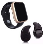 Ficha técnica e caractérísticas do produto Kit 1 Relógio SmartWatch A1 Pro Plus Dourado + 1 Mini Fone Bluetooth Preto - Smart Bracelet