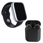 Kit 1 Relógio SmartWatch A1 Pro Plus Prata + 1 Fone Bluetooth InPods 12 Preto - Smart Bracelet