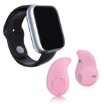 Ficha técnica e caractérísticas do produto Kit 1 Relógio SmartWatch A1 Pro Plus Prata + 1 Mini Fone Bluetooth Rosa - Smart Bracelet