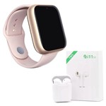 Kit 1 Relógio SmartWatch A1 Pro Plus Rosa + 1 Fone Bluetooth I11 TWS Branco - Smart Bracelet
