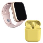 Kit 1 Relógio SmartWatch A1 Pro Plus Rosa + 1 Fone Bluetooth InPods 12 Azul - Smart Bracelet