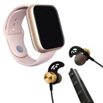 Ficha técnica e caractérísticas do produto Kit 1 Relógio SmartWatch A1 Pro Plus Rosa + 1 Fone Sem Fio Bluetooth Magnético Dourado - Smart Bracelet