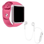 Ficha técnica e caractérísticas do produto Kit 1 Relógio SmartWatch A1 Rosa + 1 Fone Bluetooh Original Branco