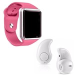 Ficha técnica e caractérísticas do produto Kit 1 Relógio SmartWatch A1 Rosa + 1 Mini Fone Bluetooh Branco