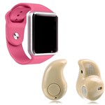 Ficha técnica e caractérísticas do produto Kit 1 Relógio SmartWatch A1 Rosa + 1 Mini Fone Bluetooh Marfim