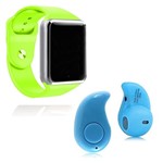 Ficha técnica e caractérísticas do produto Kit 1 Relógio SmartWatch A1 Verde + 1 Mini Fone Bluetooh Azul