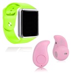 Ficha técnica e caractérísticas do produto Kit 1 Relógio SmartWatch A1 Verde + 1 Mini Fone Bluetooh Rosa