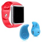 Ficha técnica e caractérísticas do produto Kit 1 Relógio SmartWatch A1 Vermelho + 1 Mini Fone Bluetooh Azul