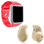 Kit 1 Relógio SmartWatch A1 Vermelho + 1 Mini Fone Bluetooh Marfim