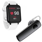 Kit 1 Relógio Smartwatch B57 Hero Band 3 Branco + 1 Fone de Ouvido Sem Fio Bluetooth Headset Preto - Smart Bracelet
