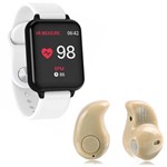 Kit 1 Relógio Smartwatch B57 Hero Band 3 Branco + 1 Mini Fone Bluetooth Marfim - B Smart