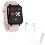 Kit 1 Relógio Smartwatch B57 Hero Band 3 Rosa + 1 Fone Bluetooh Original Branco - B Smart