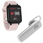 Kit 1 Relógio Smartwatch B57 Hero Band 3 Rosa + 1 Fone de Ouvido Sem Fio Bluetooth Headset Branco - B Smart