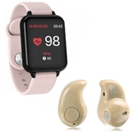 Ficha técnica e caractérísticas do produto Kit 1 Relógio Smartwatch B57 Hero Band 3 Rosa + 1 Mini Fone Bluetooth Marfim