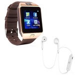 Ficha técnica e caractérísticas do produto Kit 1 Relógio SmartWatch DZ09 Dourado + 1 Fone Bluetooh Original Branco - Smart Bracelet