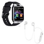 Ficha técnica e caractérísticas do produto Kit 1 Relógio SmartWatch DZ09 Prata + 1 Fone Bluetooh Original Branco - Smart Bracelet