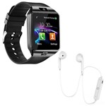 Ficha técnica e caractérísticas do produto Kit 1 Relógio SmartWatch DZ09 Preto + 1 Fone Bluetooh Original Branco - Dz Smart