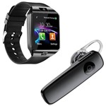 Kit 1 Relógio SmartWatch DZ09 Preto + 1 Fone de Ouvido Fio Bluetooth Headset Preto - Smart Bracelet