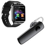 Ficha técnica e caractérísticas do produto Kit 1 Relógio SmartWatch DZ09 Preto + 1 Fone de Ouvido Sem Fio Bluetooth Headset Preto