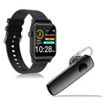 Ficha técnica e caractérísticas do produto Kit 1 Relógio Smartwatch P18 Preto Android IOS + 1 Fone Bluetooth Estéreo Headset Preto - Smart Bracelet