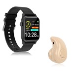 Ficha técnica e caractérísticas do produto Kit 1 Relógio Smartwatch P18 Preto Android IOS + 1 Mini Fone Bluetooth Marfim - Smart Bracelet