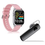 Ficha técnica e caractérísticas do produto Kit 1 Relógio Smartwatch P18 Rosa Android IOS + 1 Fone Bluetooth Estéreo Headset Preto - Smart Bracelet