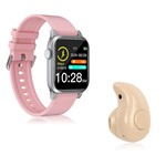 Ficha técnica e caractérísticas do produto Kit 1 Relógio Smartwatch P18 Rosa Android IOS + 1 Mini Fone Bluetooth Marfim - Smart Bracelet