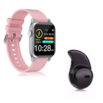 Ficha técnica e caractérísticas do produto Kit 1 Relógio Smartwatch P18 Rosa Android IOS + 1 Mini Fone Bluetooth Preto - Smart Bracelet