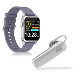 Ficha técnica e caractérísticas do produto Kit 1 Relógio Smartwatch P18 Roxo Android IOS + 1 Fone Bluetooth Estéreo Headset Branco - Smart Bracelet