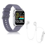 Ficha técnica e caractérísticas do produto Kit 1 Relógio Smartwatch P18 Roxo Android IOS + 1 Fone Bluetooth S6 Branco - Smart Bracelet