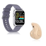 Ficha técnica e caractérísticas do produto Kit 1 Relógio Smartwatch P18 Roxo Android IOS + 1 Mini Fone Bluetooth Marfim - Smart Bracelet