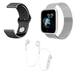 Ficha técnica e caractérísticas do produto Kit 1 Smartwatch P70 Prata Android IOS + 1 Pulseira Extra + Fone Bt Original Branco - Smart Bracelet