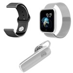 Ficha técnica e caractérísticas do produto Kit 1 Smartwatch P70 Prata Android IOS + 1 Pulseira Extra + Fone Bt Headset Branco - Smart Bracelet