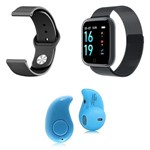 Ficha técnica e caractérísticas do produto Kit 1 Relógio Smartwatch P70 Preto Android IOS + 1 Pulseira Extra + 1 Mini Fone Bluetooth Azul - P Smart