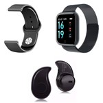 Ficha técnica e caractérísticas do produto Kit 1 Relógio Smartwatch P70 Preto Android IOS + 1 Pulseira Extra + 1 Mini Fone Bluetooth Preto - Smart Bracelet