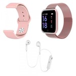 Kit 1 Relógio Smartwatch P70 Rosa Android IOS + 1 Pulseira Extra + 1 Fone Bluetooth Original Branco - P Smart