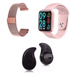 Ficha técnica e caractérísticas do produto Kit 1 Relógio Smartwatch P80 Rosa Android IOS + 1 Pulseira Extra + 1 Mini Fone Bluetooth Preto - Smart Bracelet