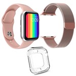 Ficha técnica e caractérísticas do produto Kit 1 Relógio SmartWatch W26 Tela Infinita Rosa + 1 Pulseira Aço Milanese Rosa + 1 Case Silicone - Smart Bracelet