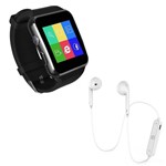 Ficha técnica e caractérísticas do produto Kit 1 Relógio SmartWatch X6 Preto + 1 Fone Bluetooth Branco - X Smart