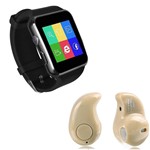 Ficha técnica e caractérísticas do produto Kit 1 Relógio SmartWatch X6 Preto + 1 Mini Fone Bluetooh Marfim - X Smart