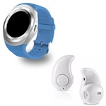 Kit 1 Relógio SmartWatch Y1 Branco + 1 Mini Fone Bluetooh Azul - Y Smart