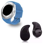 Ficha técnica e caractérísticas do produto Kit 1 Relógio SmartWatch Y1 Azul + 1 Mini Fone Bluetooh Preto - Y Smart