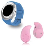 Ficha técnica e caractérísticas do produto Kit 1 Relógio SmartWatch Y1 Azul + 1 Mini Fone Bluetooh Rosa - Y Smart