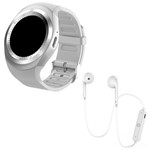 Ficha técnica e caractérísticas do produto Kit 1 Relógio SmartWatch Y1 Branco + 1 Fone Bluetooh Branco - Y Smart